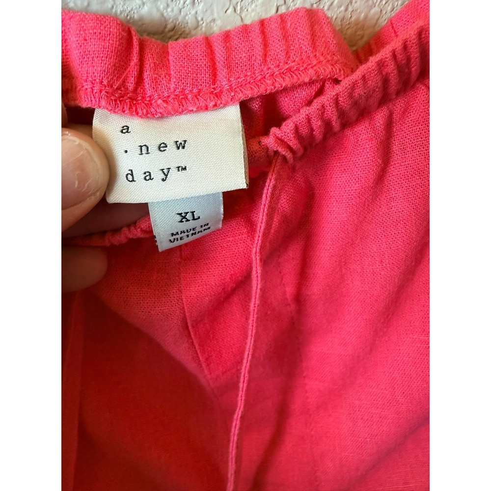 Women's Linen Blend Wide Leg Pull-On Pants - A New Day Coral  XL - Picture 3 of 4